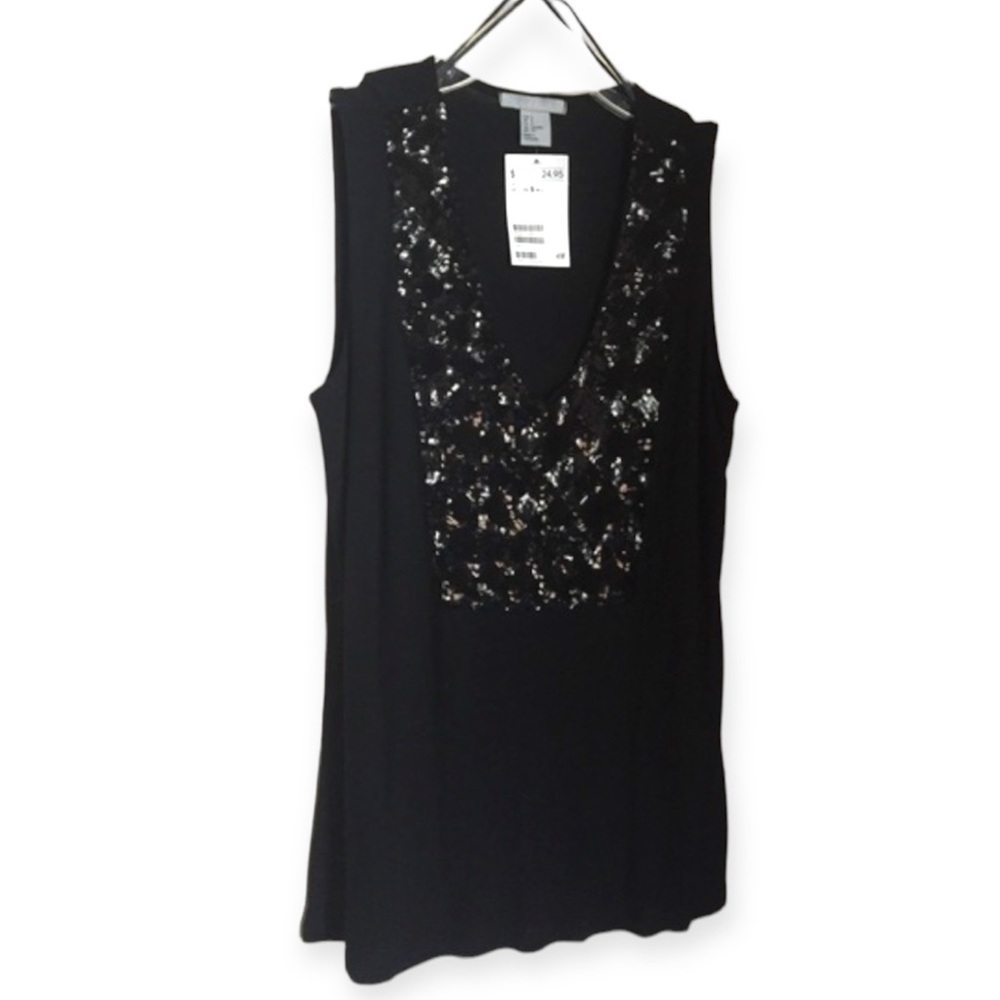 H&M Black Sequin Deep V Neck Sleeveless Top Size SMALL NWT